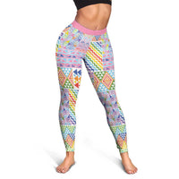 Aotearoa Kowhaiwhai Taniko Patchwork Rainbow Motifs Leggings