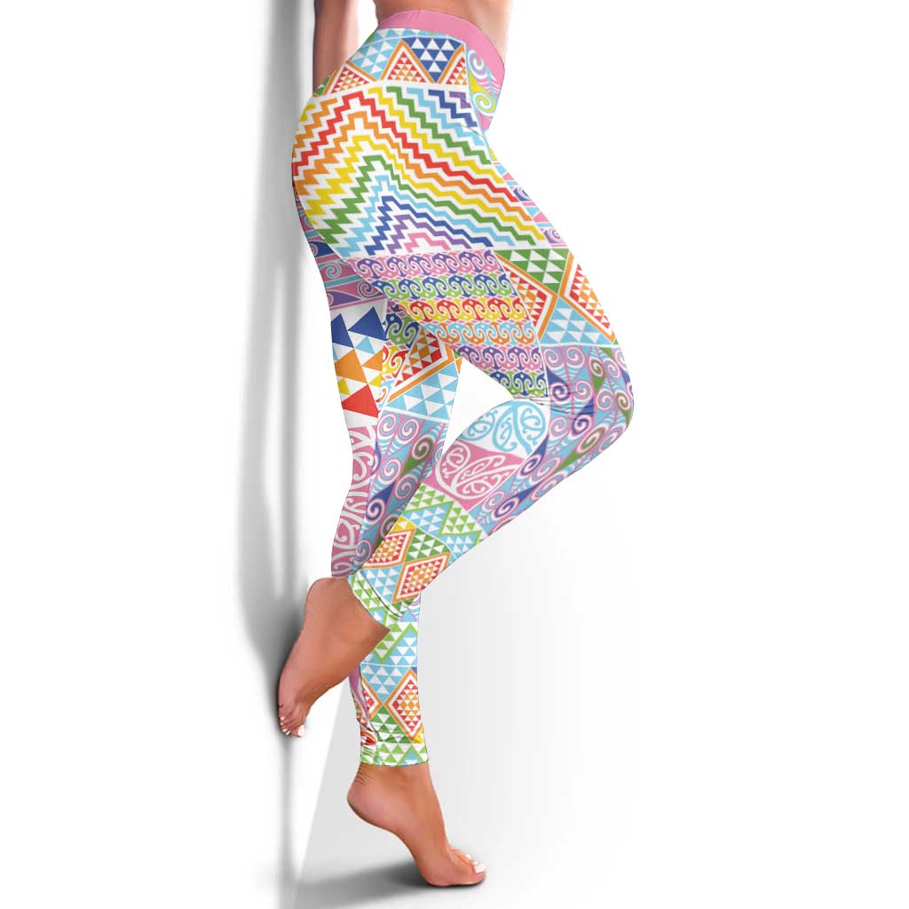 Aotearoa Kowhaiwhai Taniko Patchwork Rainbow Motifs Leggings