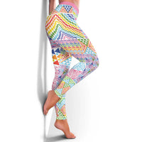 Aotearoa Kowhaiwhai Taniko Patchwork Rainbow Motifs Leggings