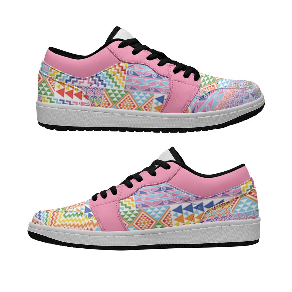 Aotearoa Kowhaiwhai Taniko Patchwork Rainbow Motifs Low Sneakers LT9 Rainbow - Polynesian Pride