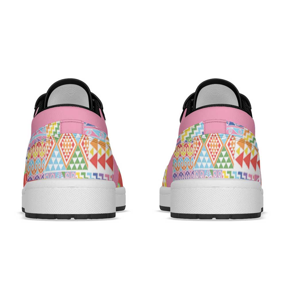 Aotearoa Kowhaiwhai Taniko Patchwork Rainbow Motifs Low Sneakers