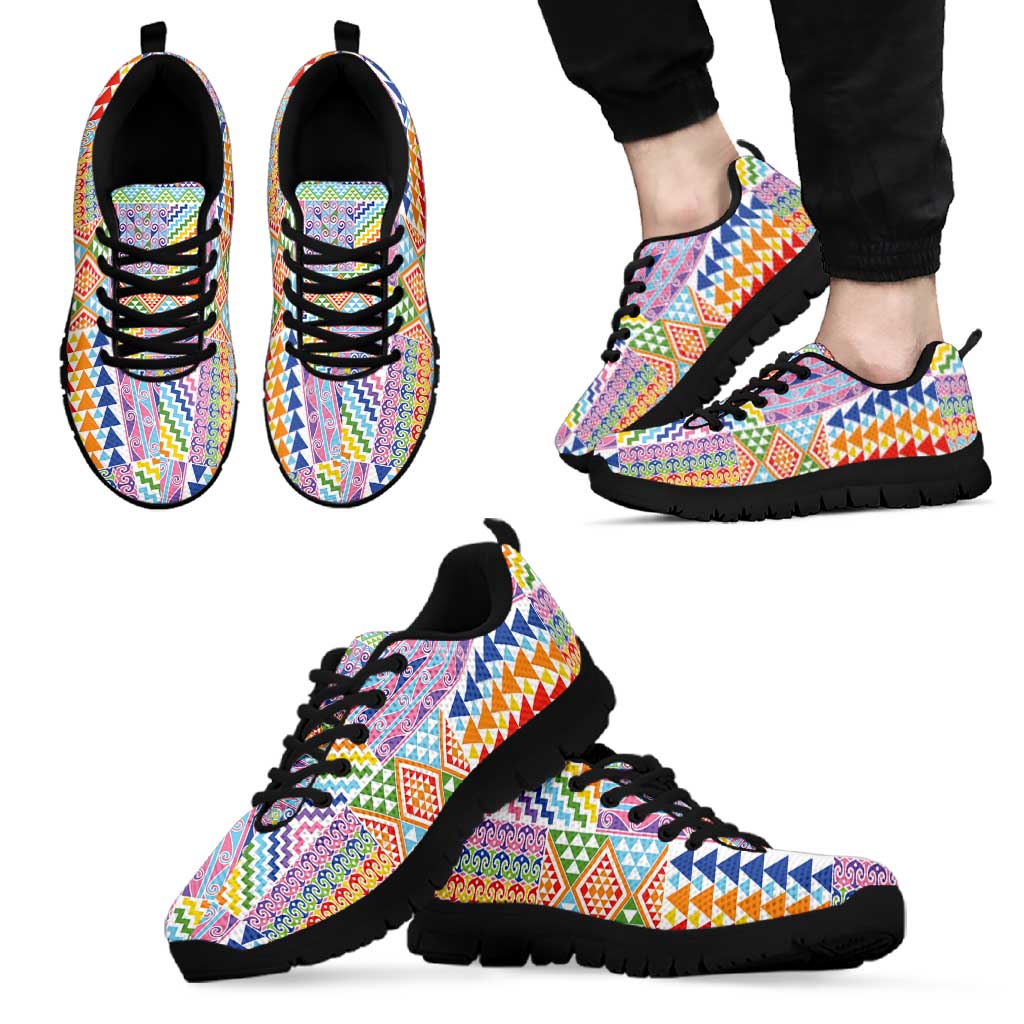 Aotearoa Kowhaiwhai Taniko Patchwork Rainbow Motifs Sneakers