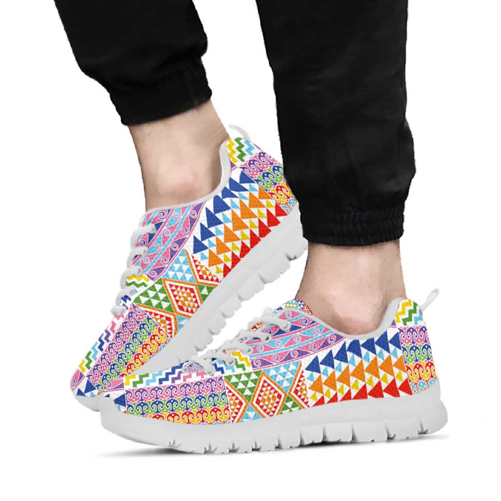 Aotearoa Kowhaiwhai Taniko Patchwork Rainbow Motifs Sneakers