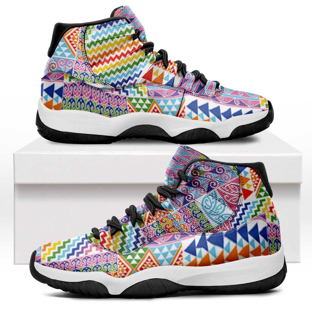 Aotearoa Kowhaiwhai Taniko Patchwork Rainbow Motifs Sneakers J11