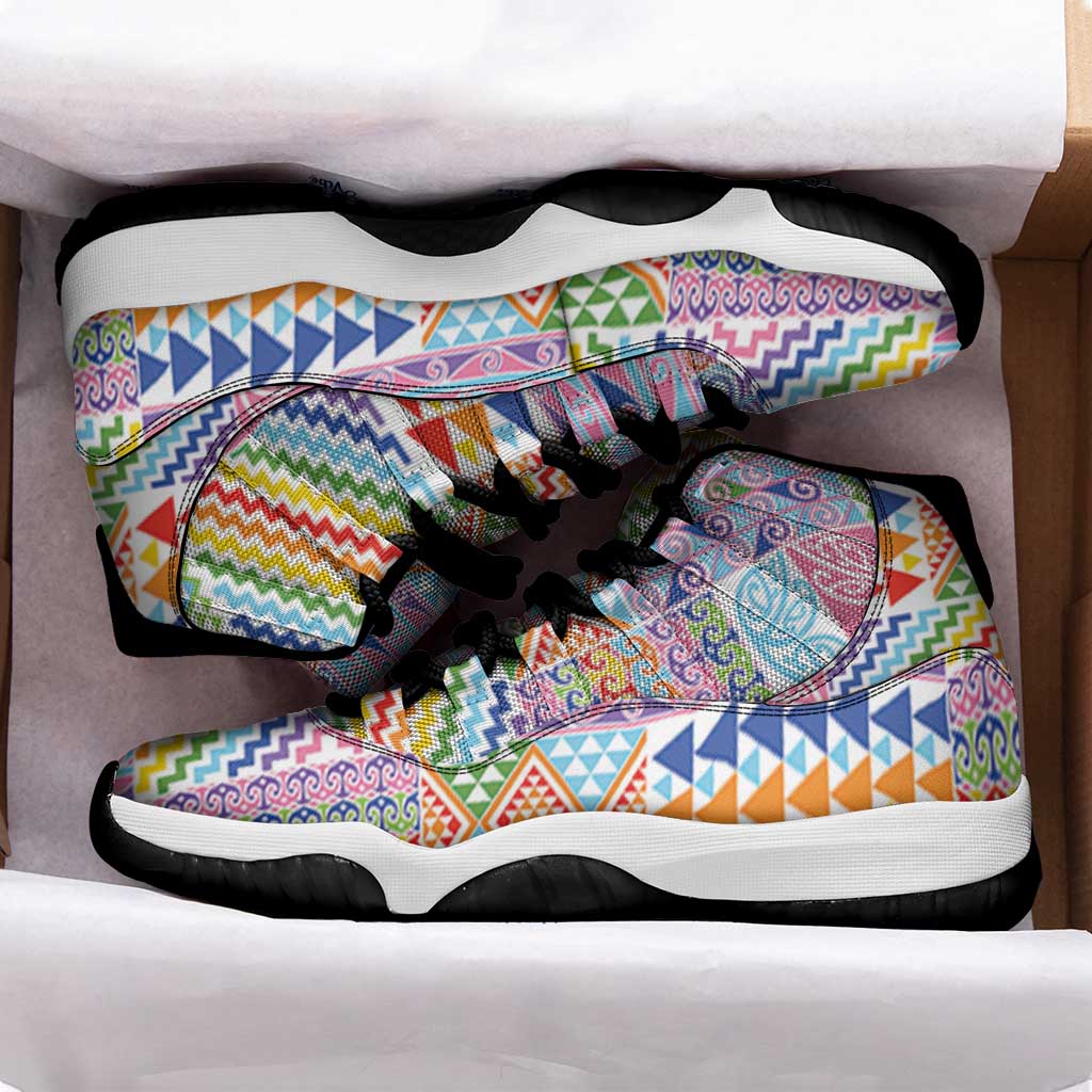 Aotearoa Kowhaiwhai Taniko Patchwork Rainbow Motifs Sneakers J11