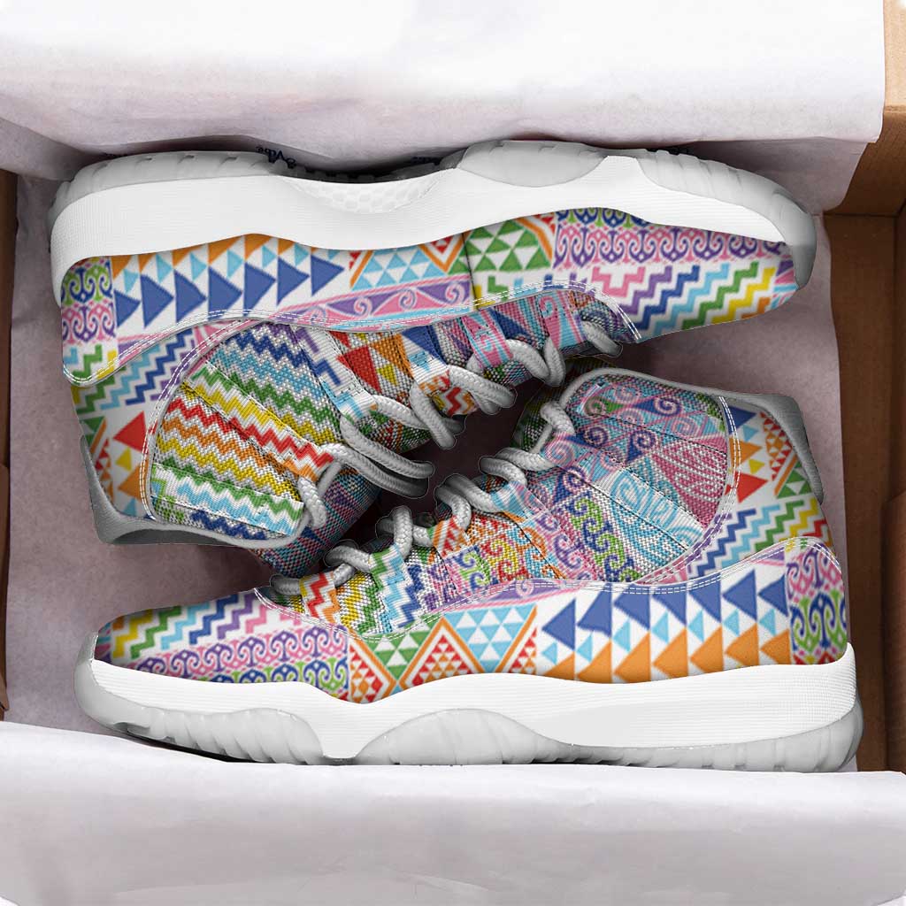 Aotearoa Kowhaiwhai Taniko Patchwork Rainbow Motifs Sneakers J11