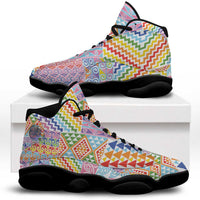 Aotearoa Kowhaiwhai Taniko Patchwork Rainbow Motifs Sneakers J13