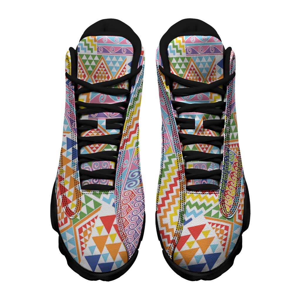 Aotearoa Kowhaiwhai Taniko Patchwork Rainbow Motifs Sneakers J13