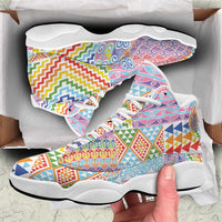 Aotearoa Kowhaiwhai Taniko Patchwork Rainbow Motifs Sneakers J13