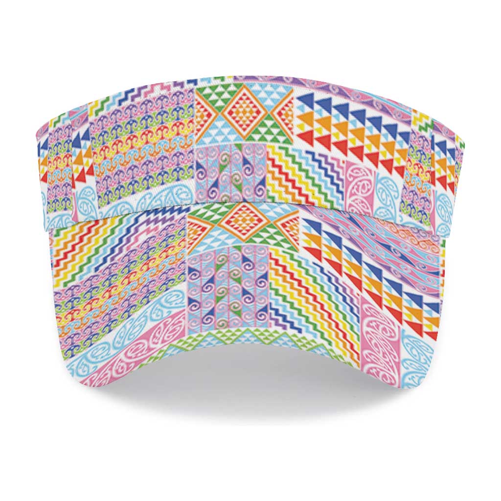 Aotearoa Kowhaiwhai Taniko Patchwork Rainbow Motifs Sun Visor Cap