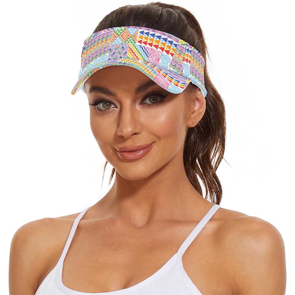 Aotearoa Kowhaiwhai Taniko Patchwork Rainbow Motifs Sun Visor Cap
