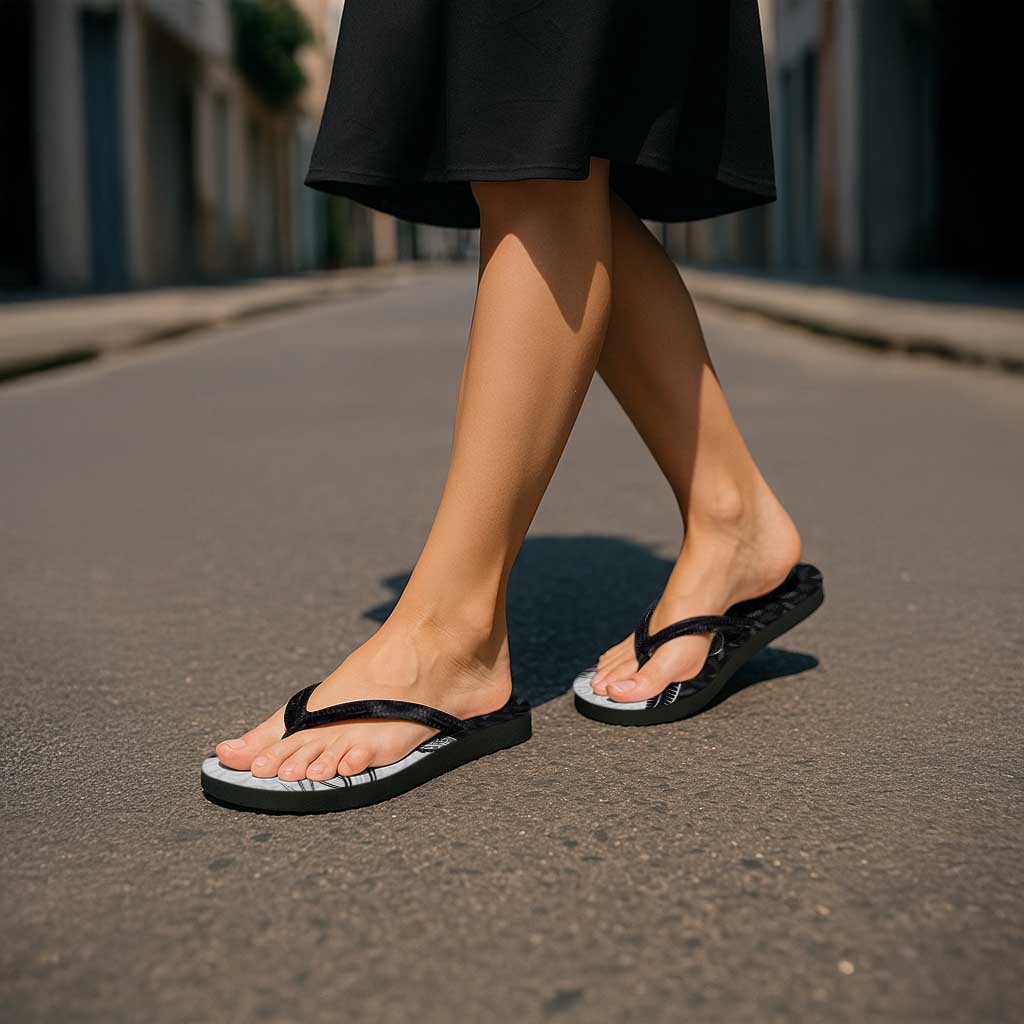 Aotearoa Lawn Bowls Flip Flops Maori and Silver Fern Half Style - Polynesian Pride
