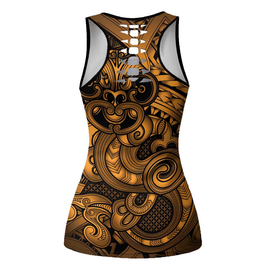 Aotearoa Maori Hei Tiki Hollow Tank Top Koura Kowhaiwhai Puhoro Motif LT9 - Polynesian Pride