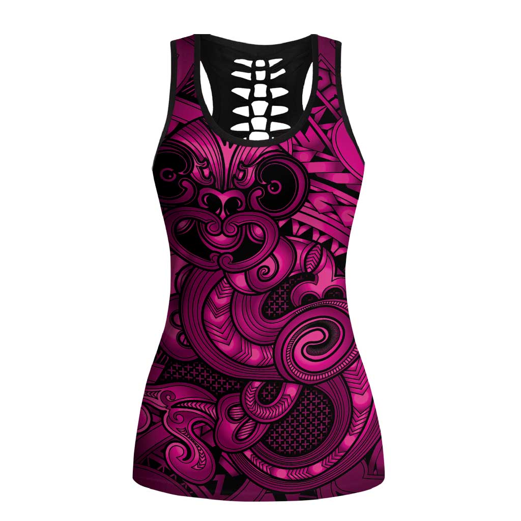 Aotearoa Maori Hei Tiki Hollow Tank Top Mawhero Kowhaiwhai Puhoro Motif LT9 Female Pink - Polynesian Pride