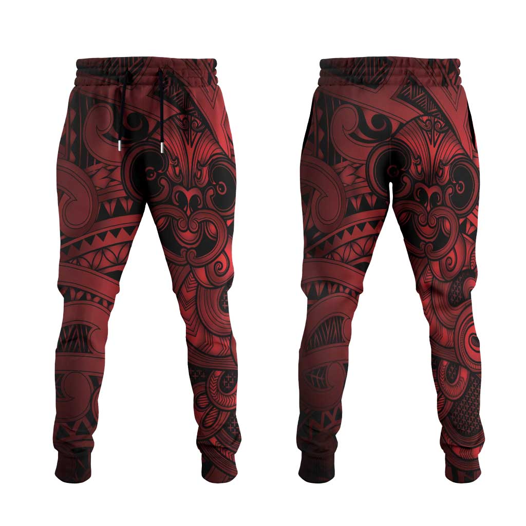 Aotearoa Maori Hei Tiki Jogger Pants Whero Kowhaiwhai Puhoro Motif LT9 Red - Polynesian Pride