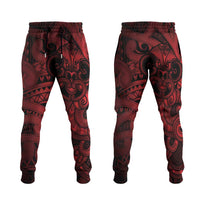 Aotearoa Maori Hei Tiki Jogger Pants Whero Kowhaiwhai Puhoro Motif LT9 Red - Polynesian Pride