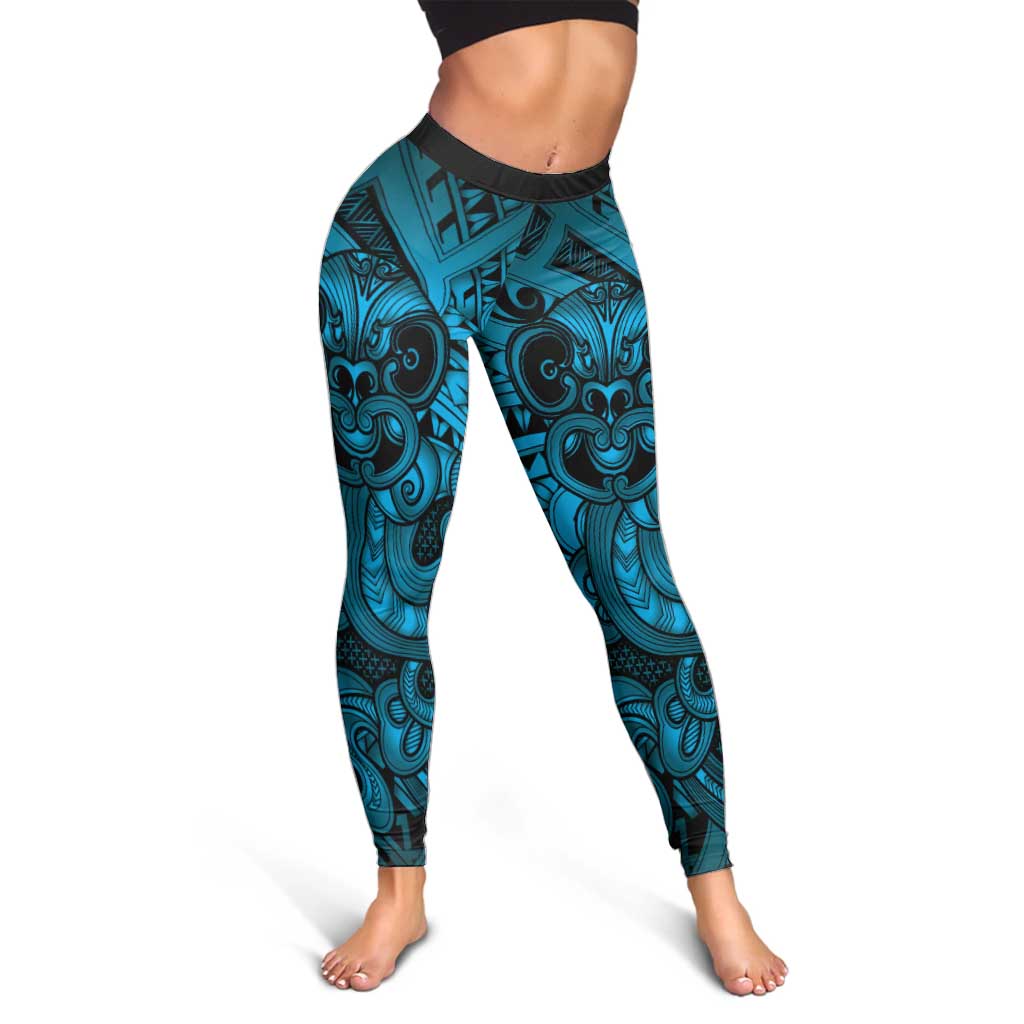 Aotearoa Maori Hei Tiki Leggings Kikorangi Kowhaiwhai Puhoro Motif LT9 - Polynesian Pride