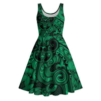 Aotearoa Maori Hei Tiki Midi Dress Kakariki Kowhaiwhai Puhoro Motif LT9 Green - Polynesian Pride
