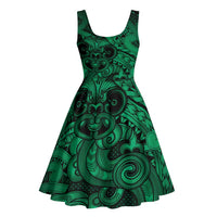 Aotearoa Maori Hei Tiki Midi Dress Kakariki Kowhaiwhai Puhoro Motif LT9 - Polynesian Pride
