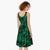 Aotearoa Maori Hei Tiki Midi Dress Kakariki Kowhaiwhai Puhoro Motif LT9 - Polynesian Pride