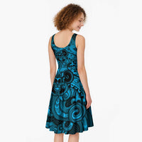 Aotearoa Maori Hei Tiki Midi Dress Kikorangi Kowhaiwhai Puhoro Motif LT9 - Polynesian Pride