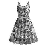 Aotearoa Maori Hei Tiki Midi Dress Kiwikiwi Kowhaiwhai Puhoro Motif LT9 Grey - Polynesian Pride