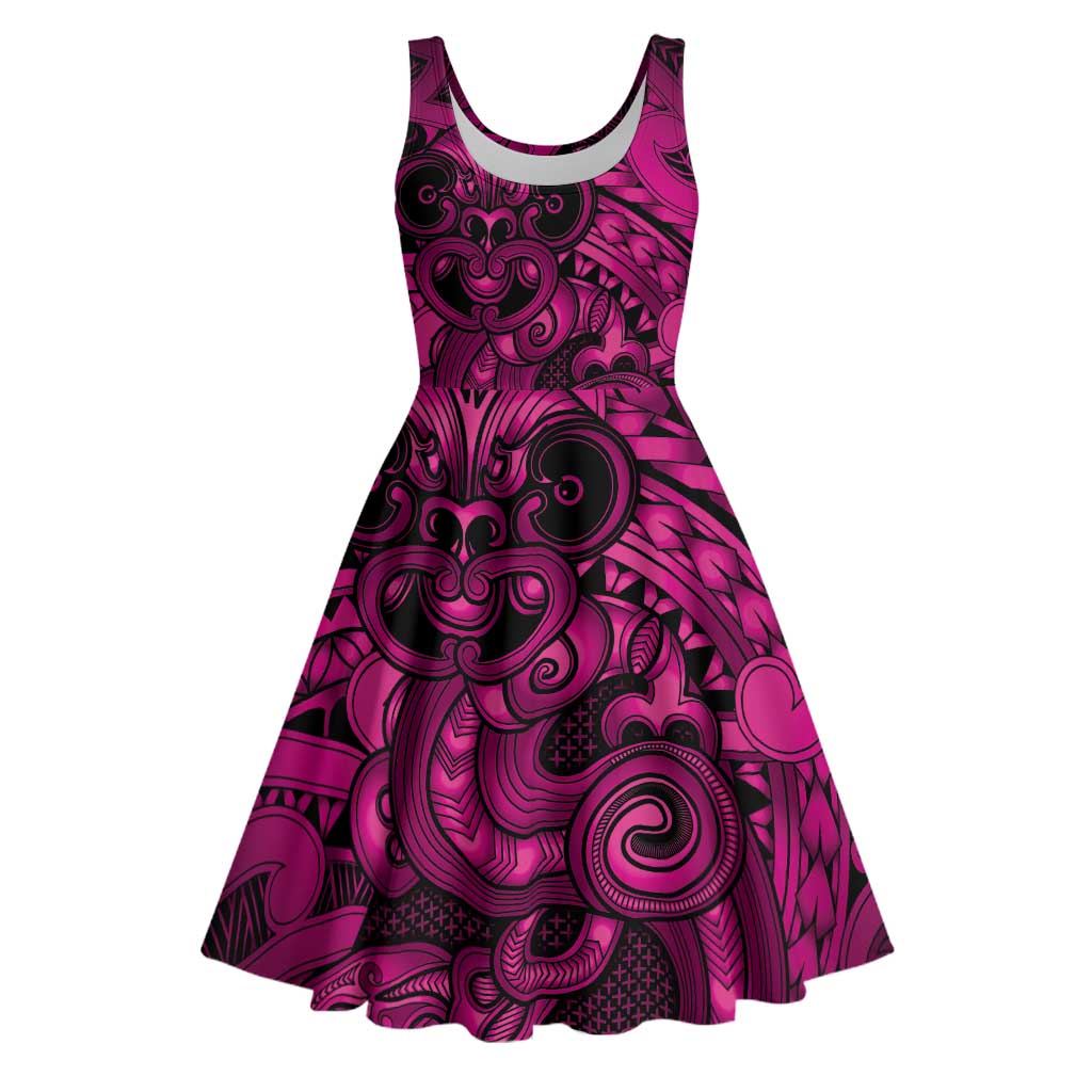 Aotearoa Maori Hei Tiki Midi Dress Mawhero Kowhaiwhai Puhoro Motif LT9 Pink - Polynesian Pride