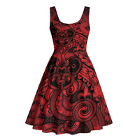 Aotearoa Maori Hei Tiki Midi Dress Whero Kowhaiwhai Puhoro Motif LT9 - Polynesian Pride