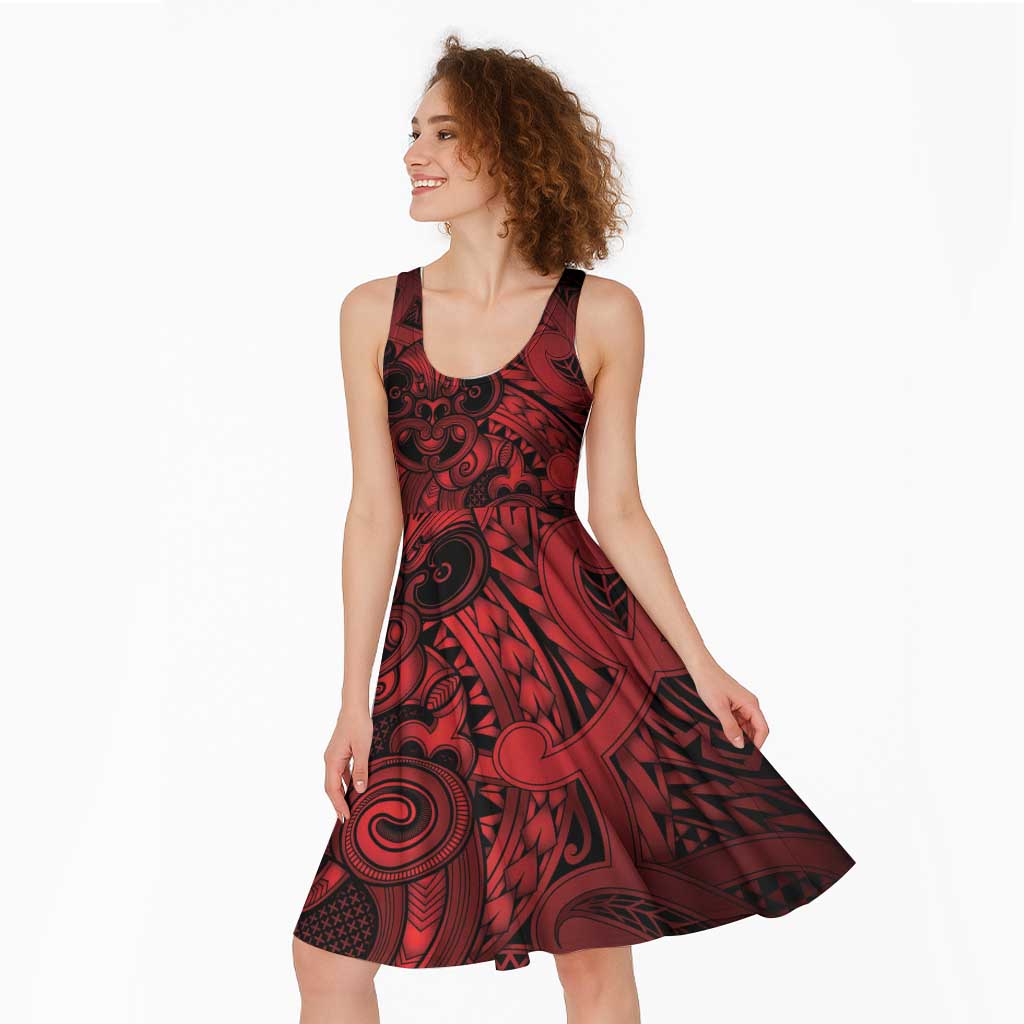 Aotearoa Maori Hei Tiki Midi Dress Whero Kowhaiwhai Puhoro Motif LT9 - Polynesian Pride