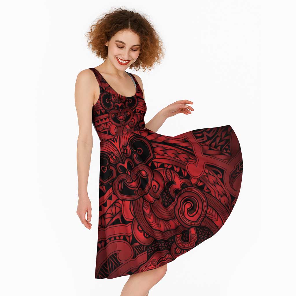 Aotearoa Maori Hei Tiki Midi Dress Whero Kowhaiwhai Puhoro Motif LT9 - Polynesian Pride