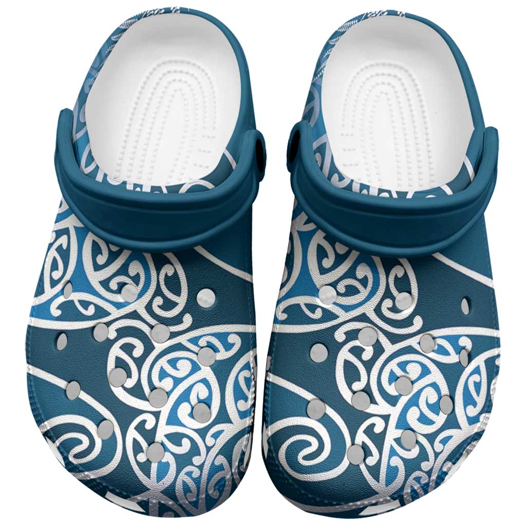 Aotearoa Maori Koru Curves Clogs Shoes Silver Ferns - Navy Blue LT7 Navy Blue - Polynesian Pride