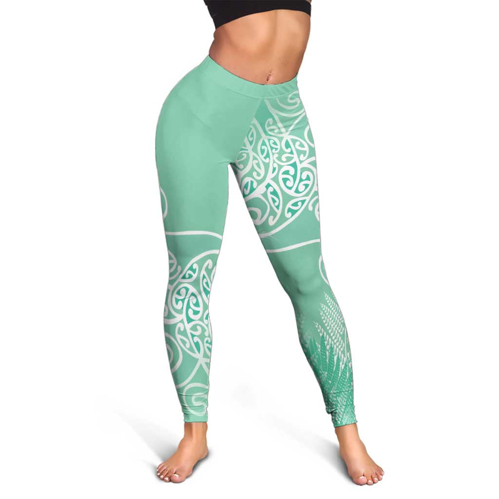 Aotearoa Maori Koru Curves Leggings Silver Ferns - Mint LT7 - Polynesian Pride