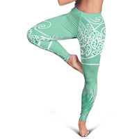 Aotearoa Maori Koru Curves Leggings Silver Ferns - Mint LT7 - Polynesian Pride