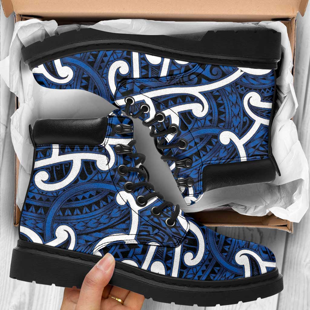Aotearoa Maori Kowhaiwhai All Season Boots Kikorangi Puhoro and Patiki LT9 Blue - Polynesian Pride
