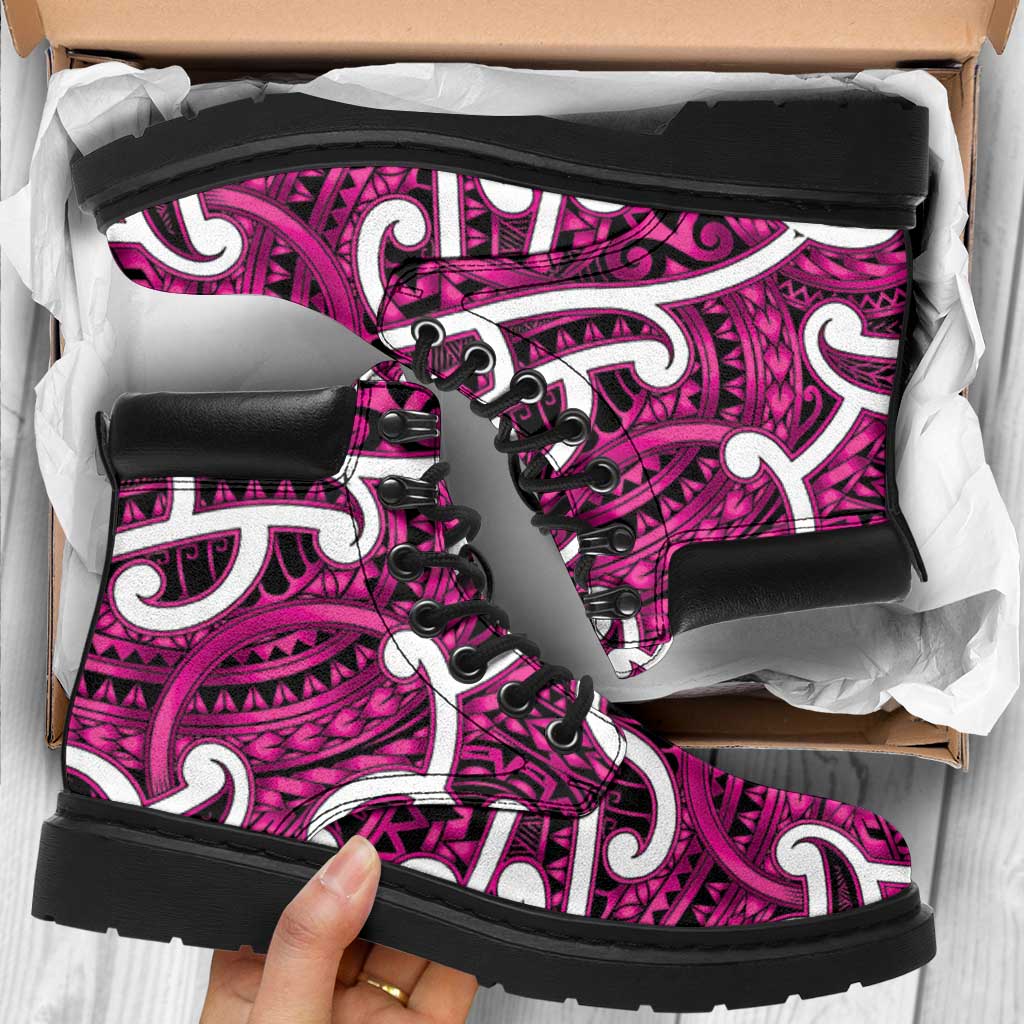 Aotearoa Maori Kowhaiwhai All Season Boots Mawhero Puhoro and Patiki LT9 Pink - Polynesian Pride