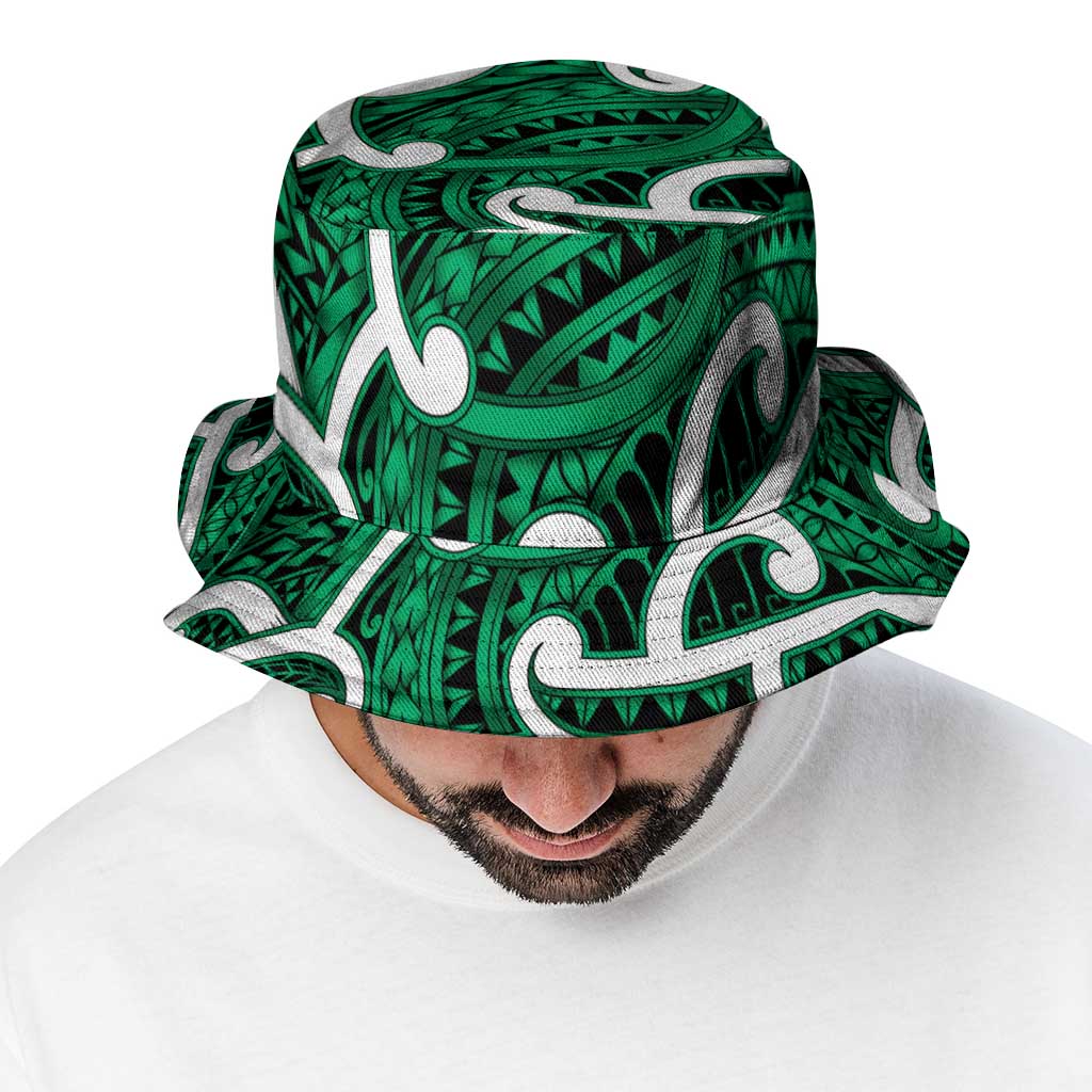 Aotearoa Maori Kowhaiwhai Bucket Hat Kakariki Puhoro and Patiki
