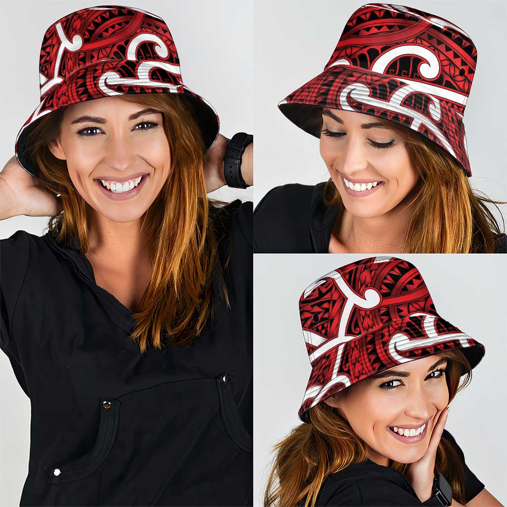 Aotearoa Maori Kowhaiwhai Bucket Hat Whero Puhoro and Patiki