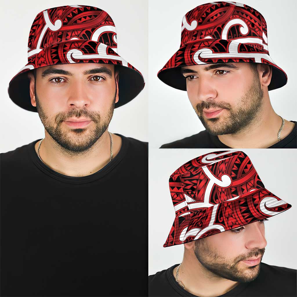 Aotearoa Maori Kowhaiwhai Bucket Hat Whero Puhoro and Patiki