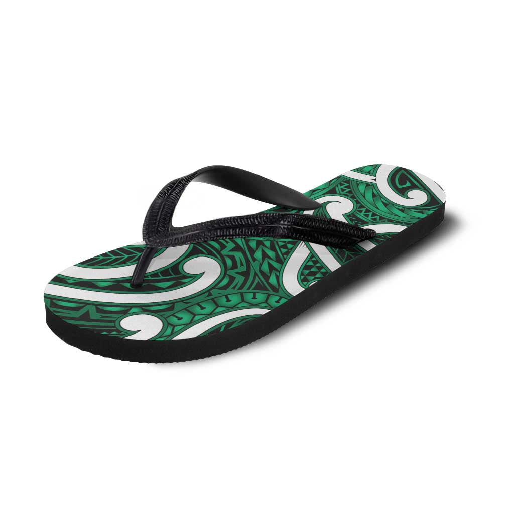 Aotearoa Maori Kowhaiwhai Flip Flops Kakariki Puhoro and Patiki