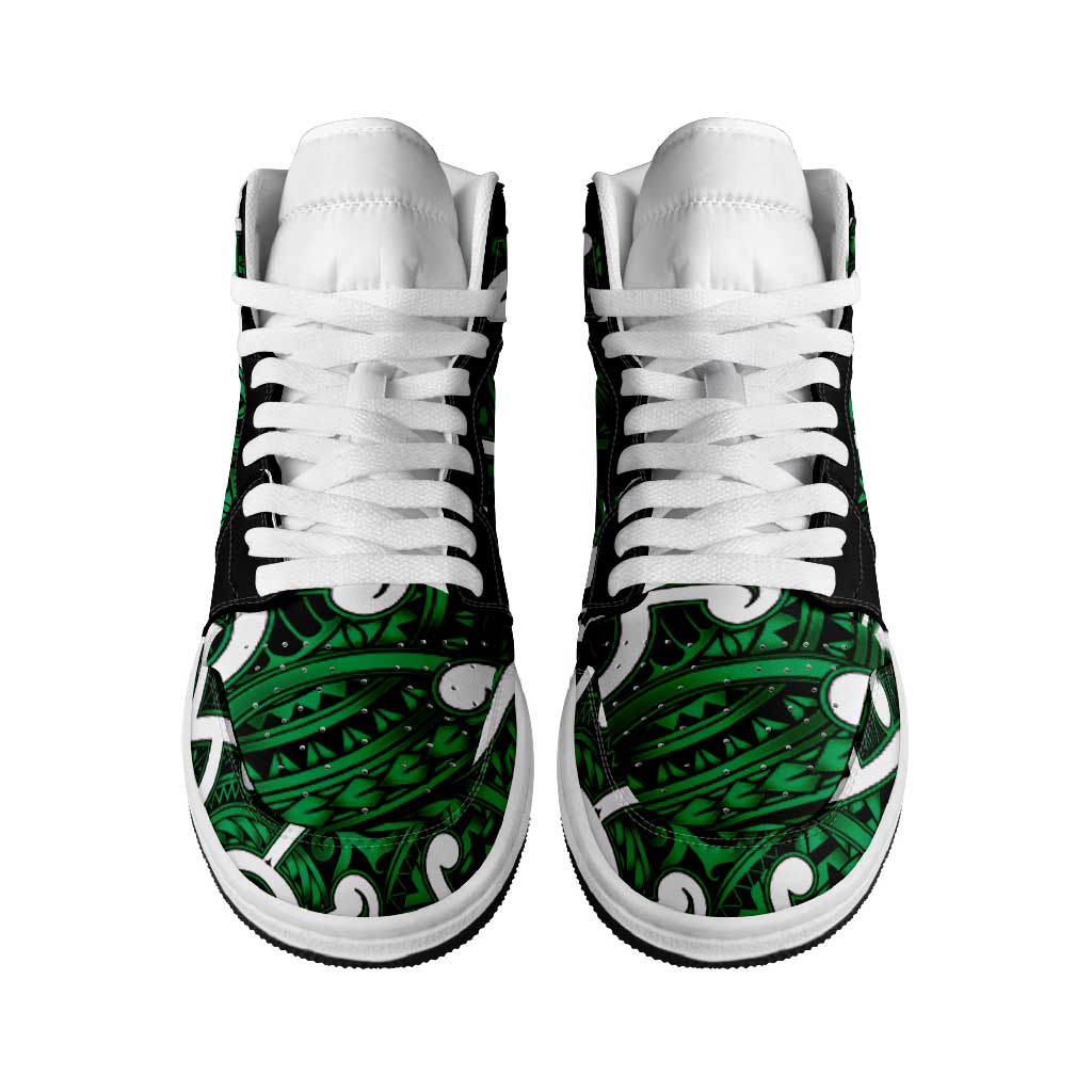 Aotearoa Maori Kowhaiwhai High Sneakers AJ1 Kakariki Puhoro and Patiki LT9 - Polynesian Pride