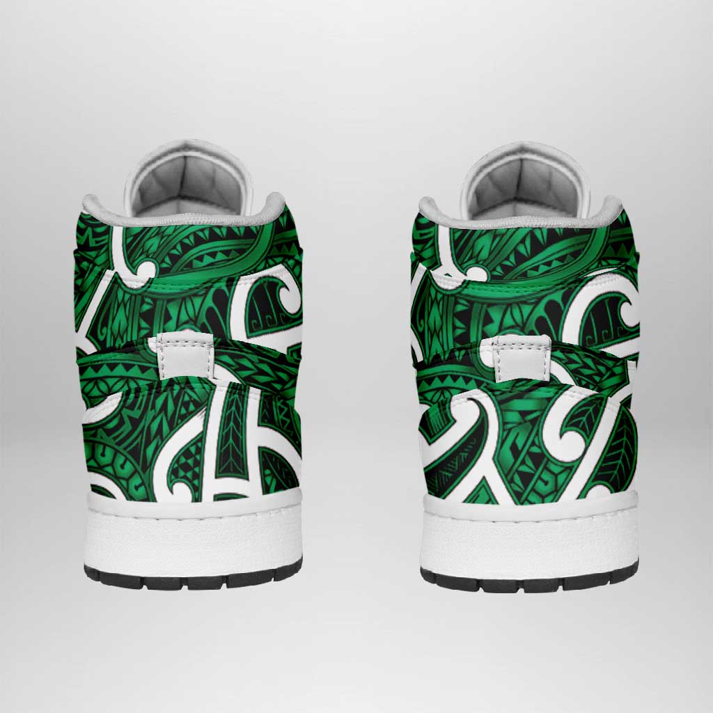 Aotearoa Maori Kowhaiwhai High Sneakers AJ1 Kakariki Puhoro and Patiki LT9 - Polynesian Pride