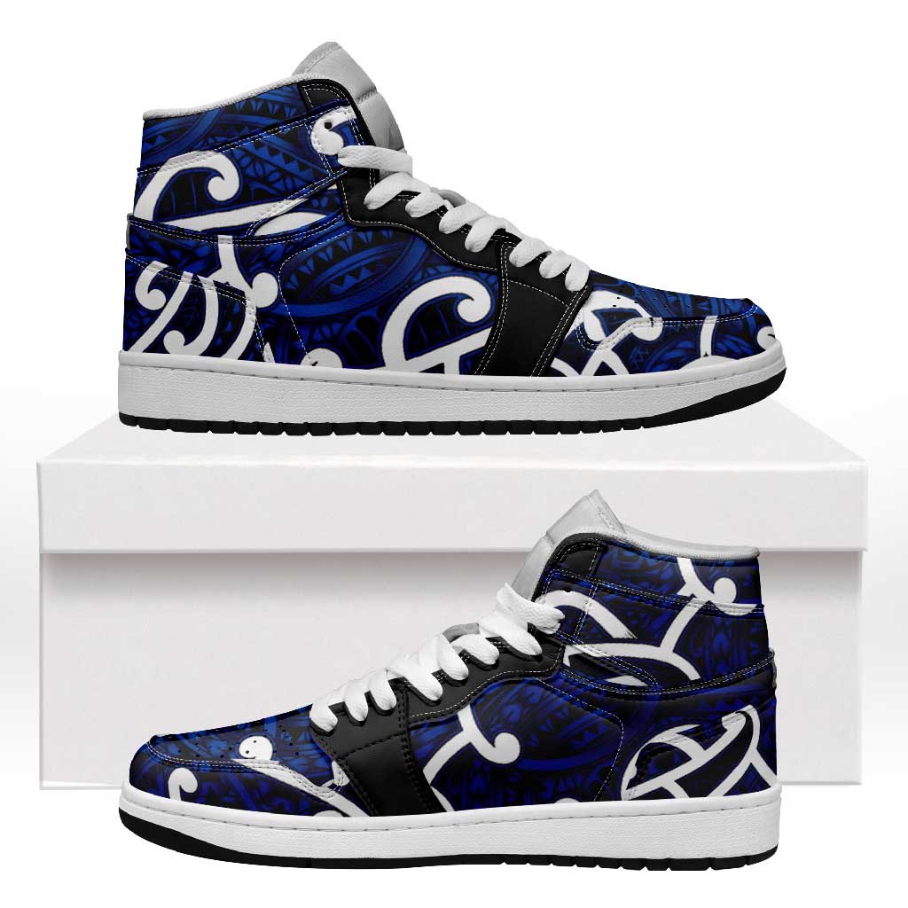 Aotearoa Maori Kowhaiwhai High Sneakers AJ1 Kikorangi Puhoro and Patiki LT9 Blue - Polynesian Pride