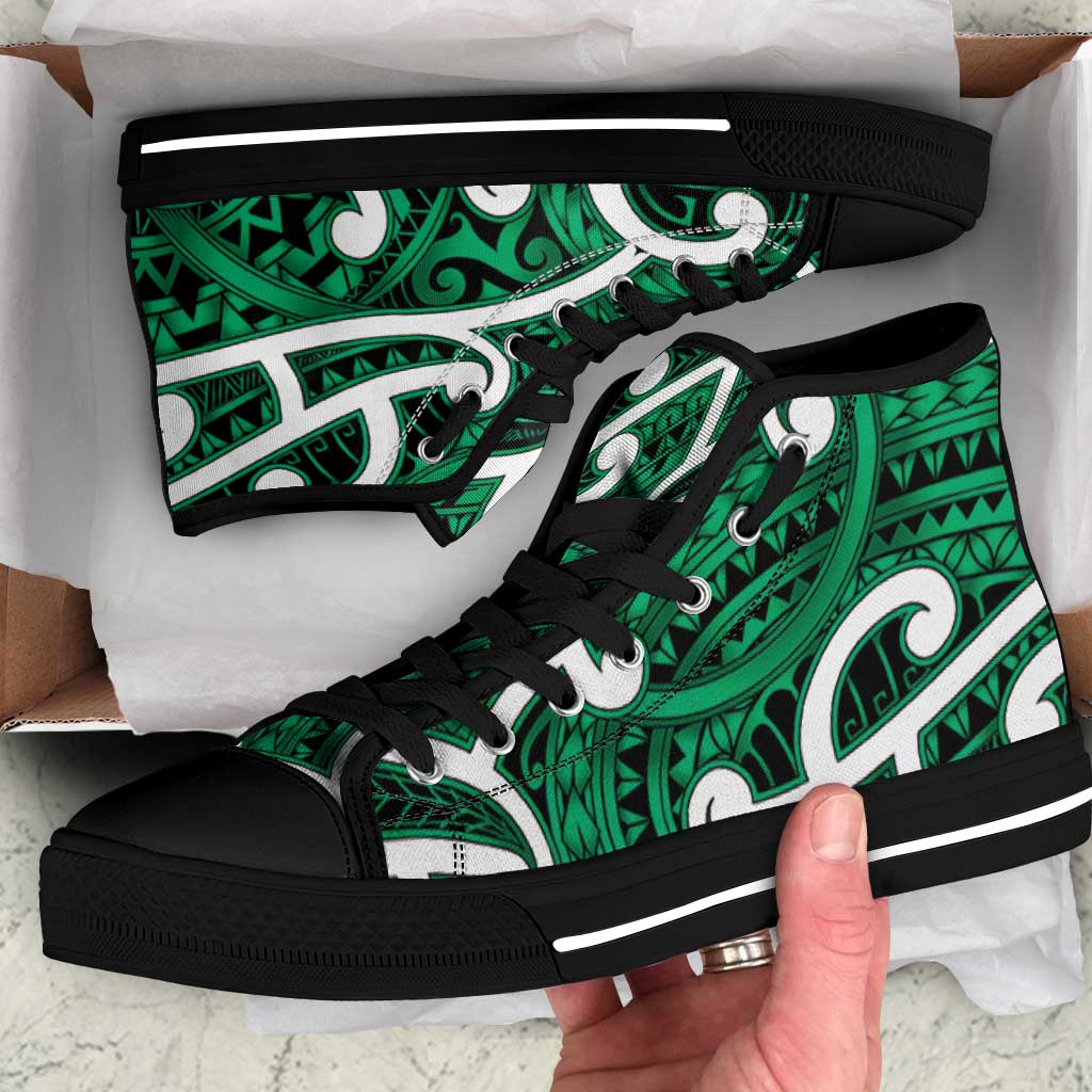 Aotearoa Maori Kowhaiwhai High Top Shoes Kakariki Puhoro and Patiki LT9 Green - Polynesian Pride