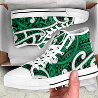 Aotearoa Maori Kowhaiwhai High Top Shoes Kakariki Puhoro and Patiki LT9 Green - Polynesian Pride