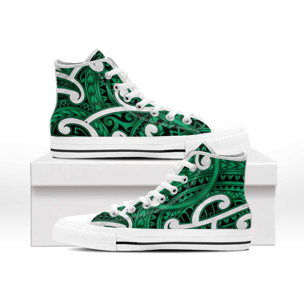 Aotearoa Maori Kowhaiwhai High Top Shoes Kakariki Puhoro and Patiki LT9 - Polynesian Pride