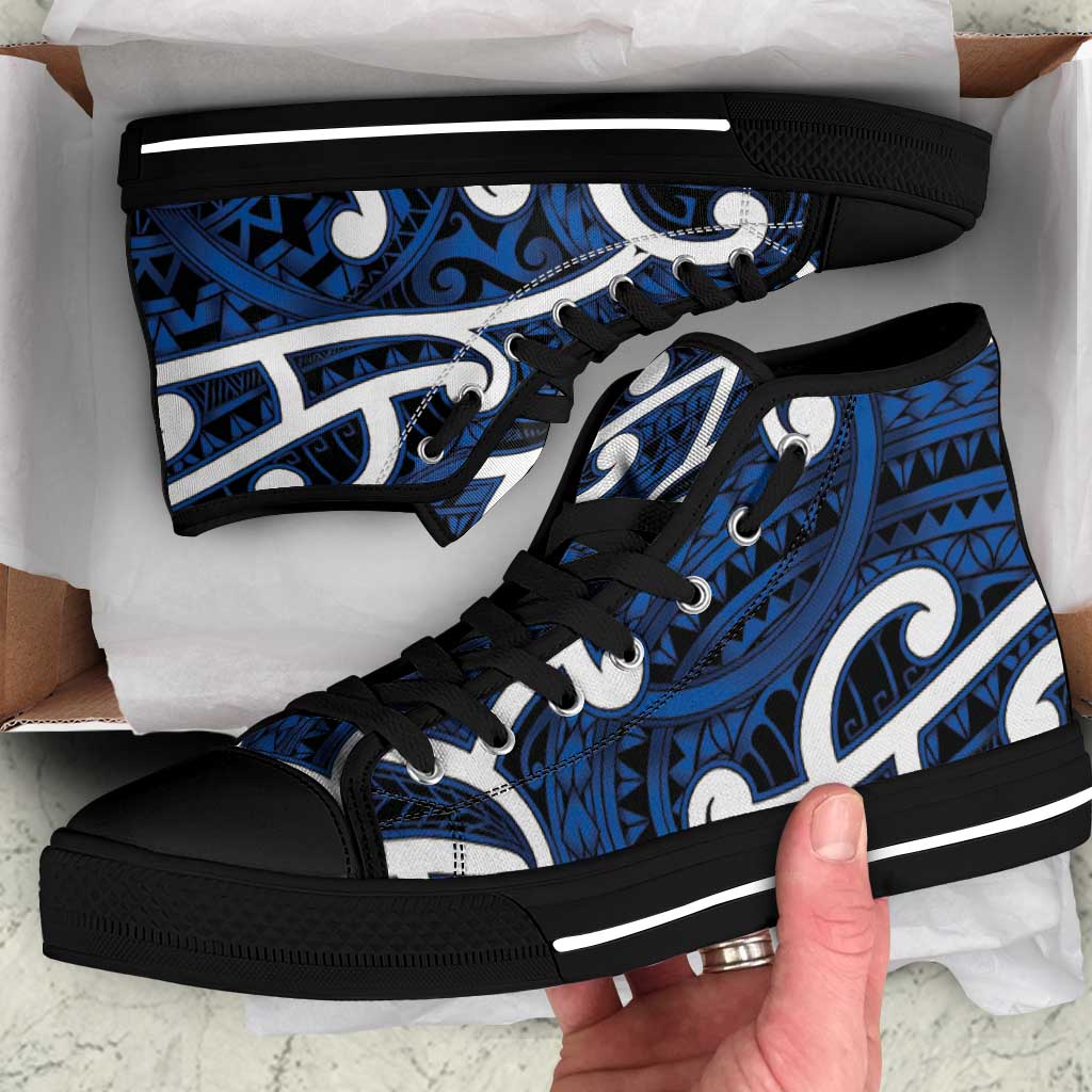 Aotearoa Maori Kowhaiwhai High Top Shoes Kikorangi Puhoro and Patiki LT9 Blue - Polynesian Pride