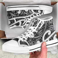 Aotearoa Maori Kowhaiwhai High Top Shoes Kiwikiwi Puhoro and Patiki LT9 Grey - Polynesian Pride