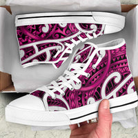 Aotearoa Maori Kowhaiwhai High Top Shoes Mawhero Puhoro and Patiki LT9 Pink - Polynesian Pride