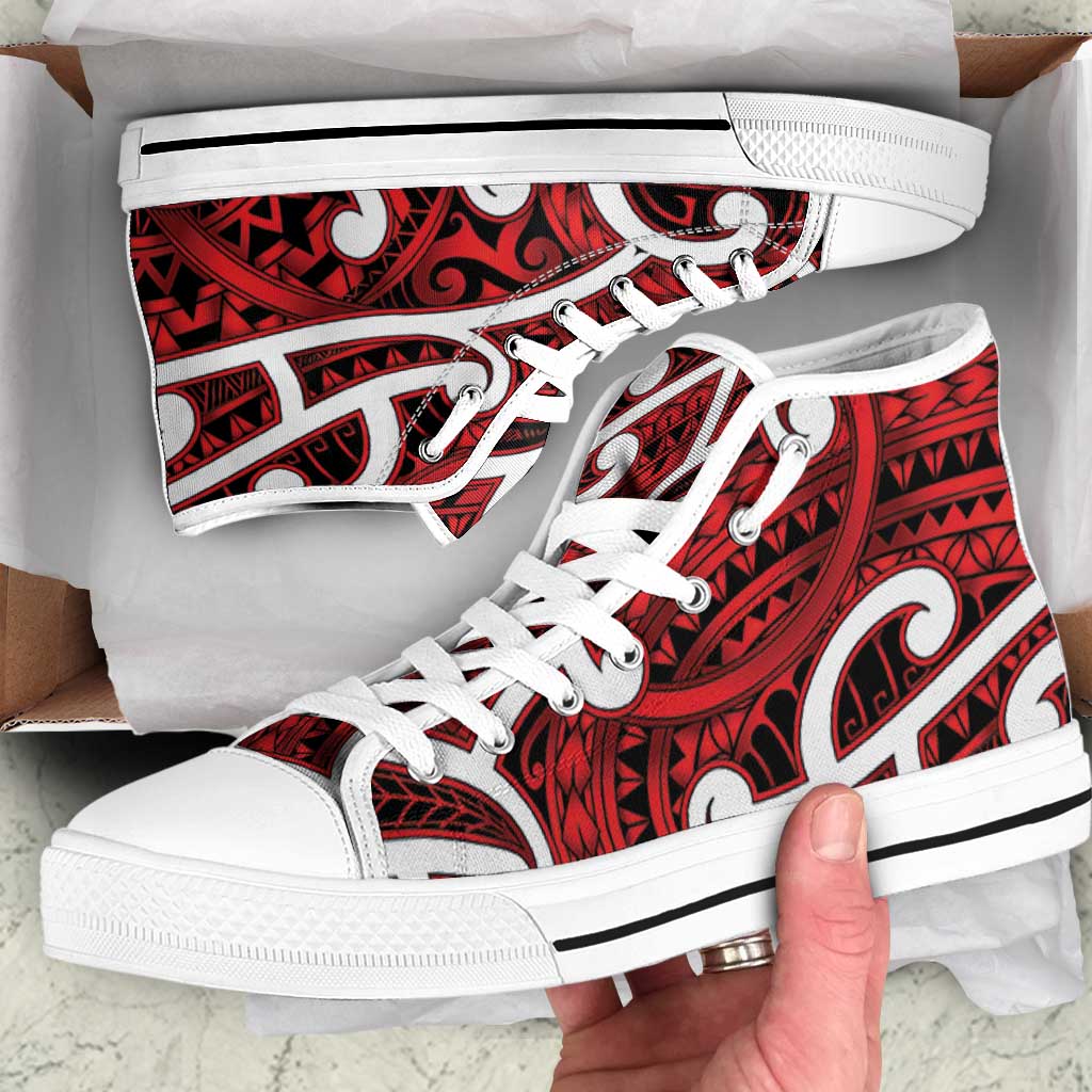 Aotearoa Maori Kowhaiwhai High Top Shoes Whero Puhoro and Patiki LT9 Red - Polynesian Pride