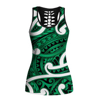 Aotearoa Maori Kowhaiwhai Hollow Tank Top Kakariki Puhoro and Patiki LT9 Female Green - Polynesian Pride